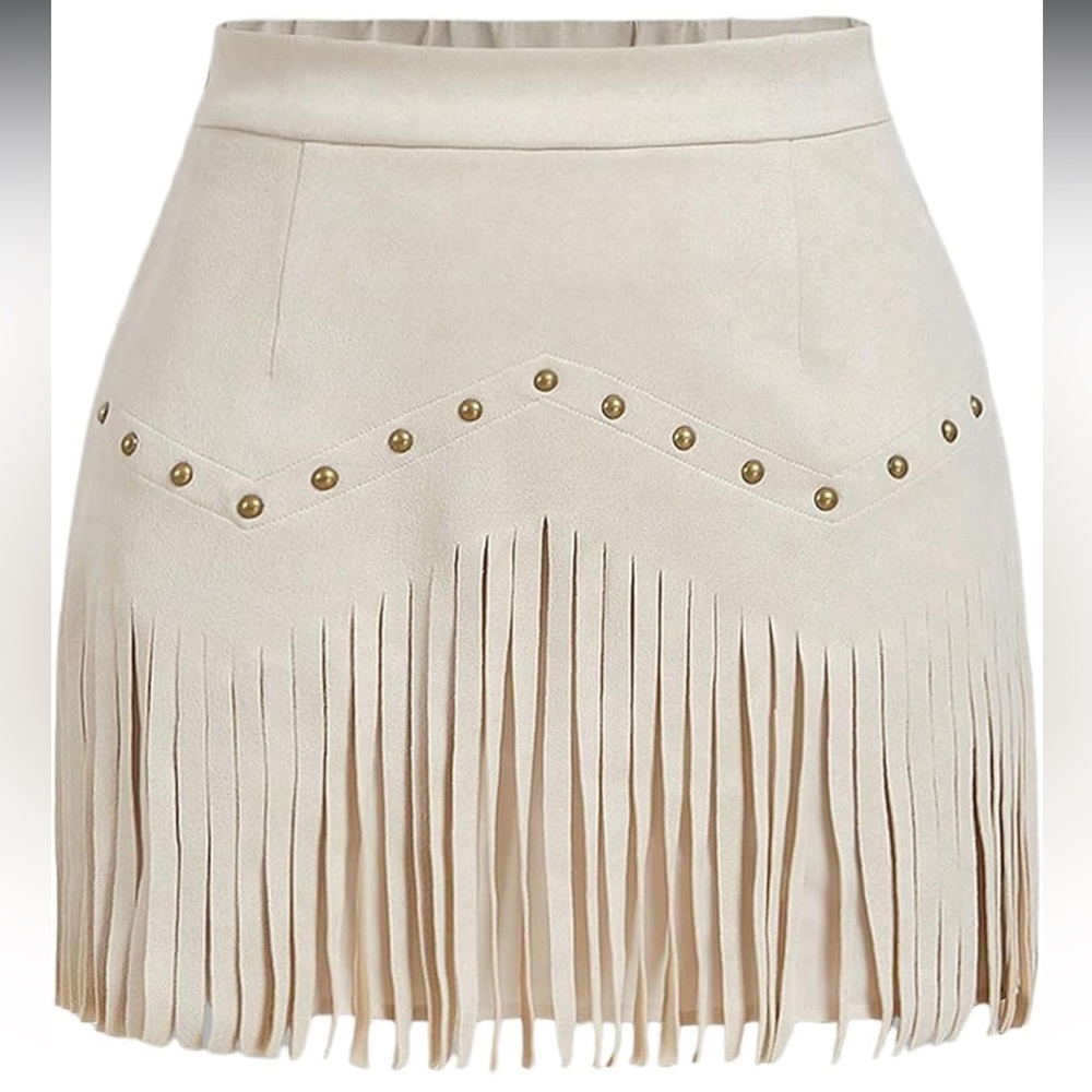 SWEATYROCKS WOMENS MEDIUM FAUX SUEDE FRINGE HIGH WAISTED COWGIRL MINI SKIRT NEW